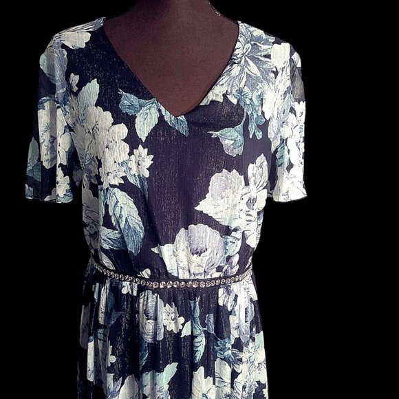 Party Dress, Floral Gown, Evening Dress, Embellished Gown, Size 14W Dress, Maxi - Picture 2 of 12